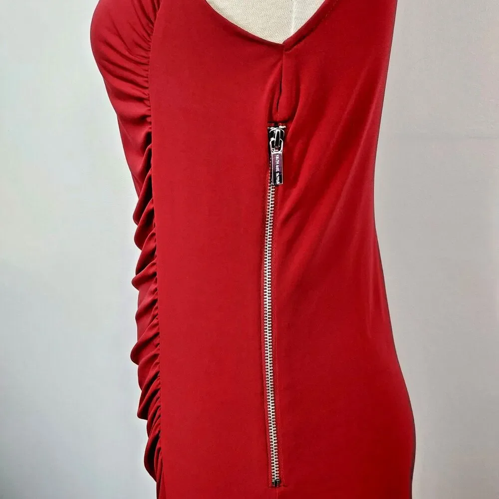 MICHAEL Michael Kors Dress Red Sleeveless Asymmetrical Ruched Womens Size 12P